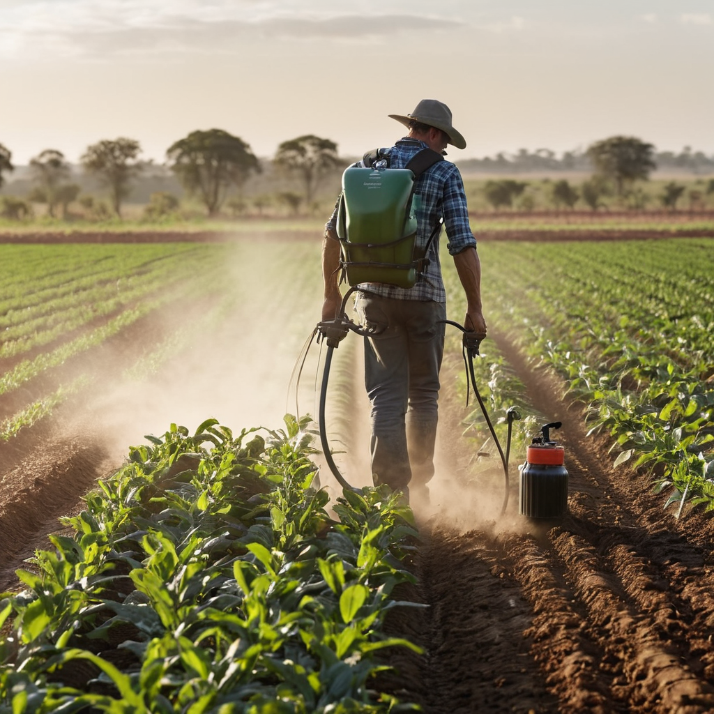 Farmer applying DMO microbial inoculant to soil